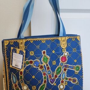 BRIGHTON Blue and Multicolor Linen Tote Bag NEW.
